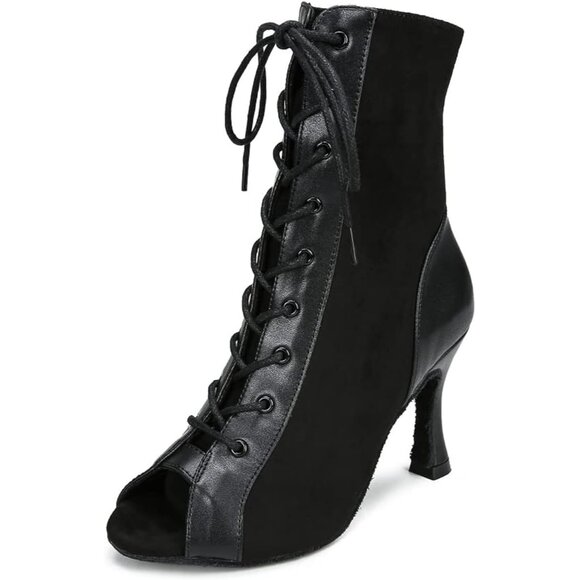 Women Suede Ballroom Dance Boots Latin Salsa Dress Shoes Practice Footwear 2.5in